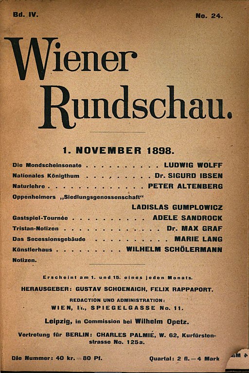 Titelblatt einer Ausgabe der Wiener Rundschau vom 1. November 1898 